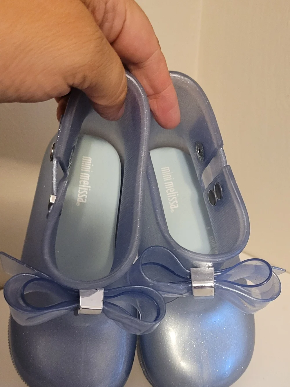 Mini Melissa Sparkle Light Blue Rain Boots with Bow Accent